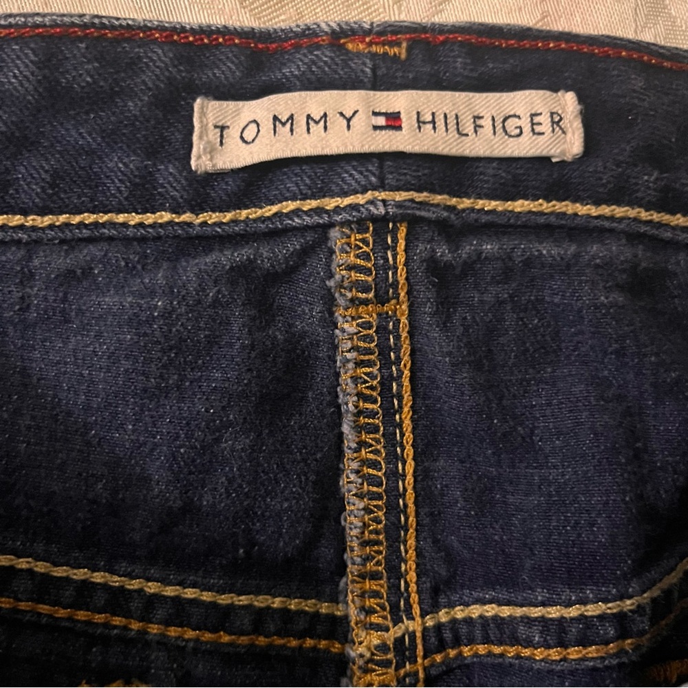 Tommy Hilfiger Denim Skirt Dark Blue Back Slit Front Zip 5 Pocket Midi Skirt 14 - Picture 8 of 9